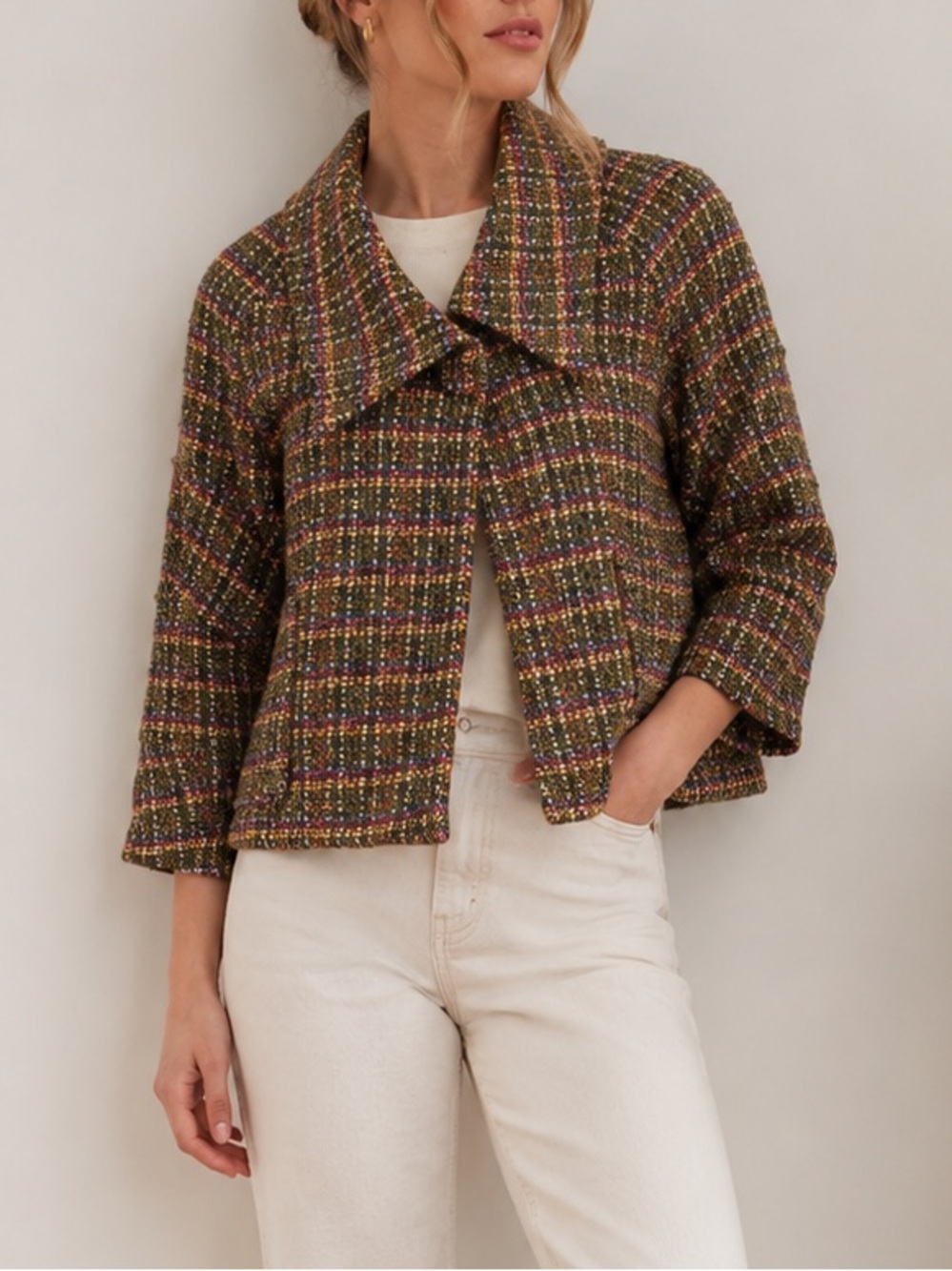 Anthropologie NVLT Striped Cape Jacket Lantern Sleeves Colorful Tweed Size Large